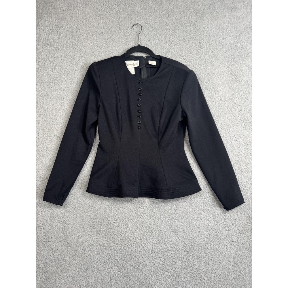 California Girl Blouse Womens 6 Black Wool Blend Long Sleeve Made in USA 1H438